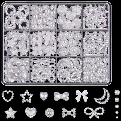 500PCS 3D Nail Art Decoration Kit with Resin Bows, Flat Back Pearls,