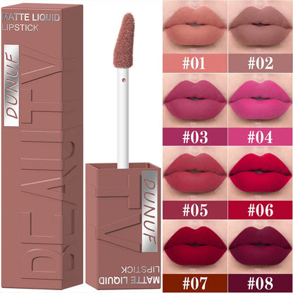 DUNUF  8-color matte velvet smooth easy-to-apply square tube lip gloss