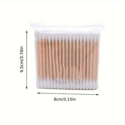 1000pcs Unscented Cotton Swabs, Double-Headed, Wooden Stick, Makeup