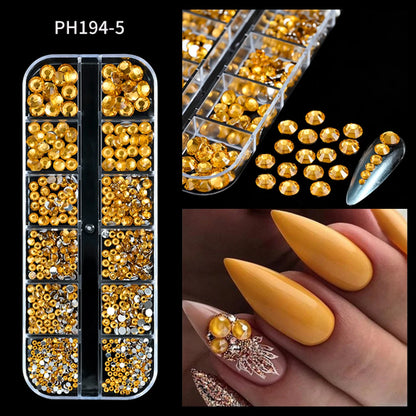 12Grids Ocean Gold Nail Art Charms Shell/Seahorse/Starfish White Half