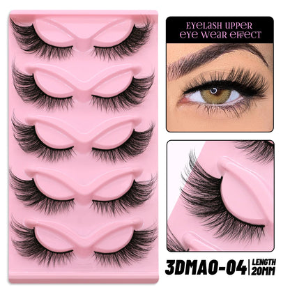 GROINNEYA 5 pairs Cat Eye Lashes Faux Mink Eyelashes Clear Band Lashes Natural Look Wispy Mink Eyelashes Full Strip Lashes