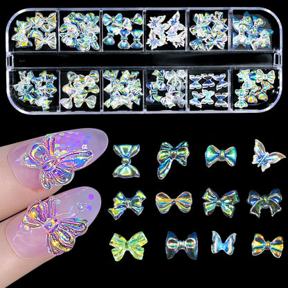 12Grids Ocean Gold Nail Art Charms Shell/Seahorse/Starfish White Half