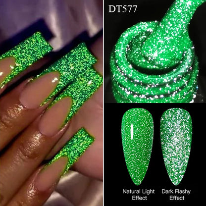 MEET ACROSS 7ml Pink Fluorescent Reflective Gel Nail Polish Glitter