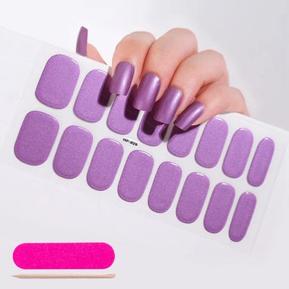 16Tips Semi-Cured Gel Nail Sticker Pure Color UV/LED Lamp Gel Nail