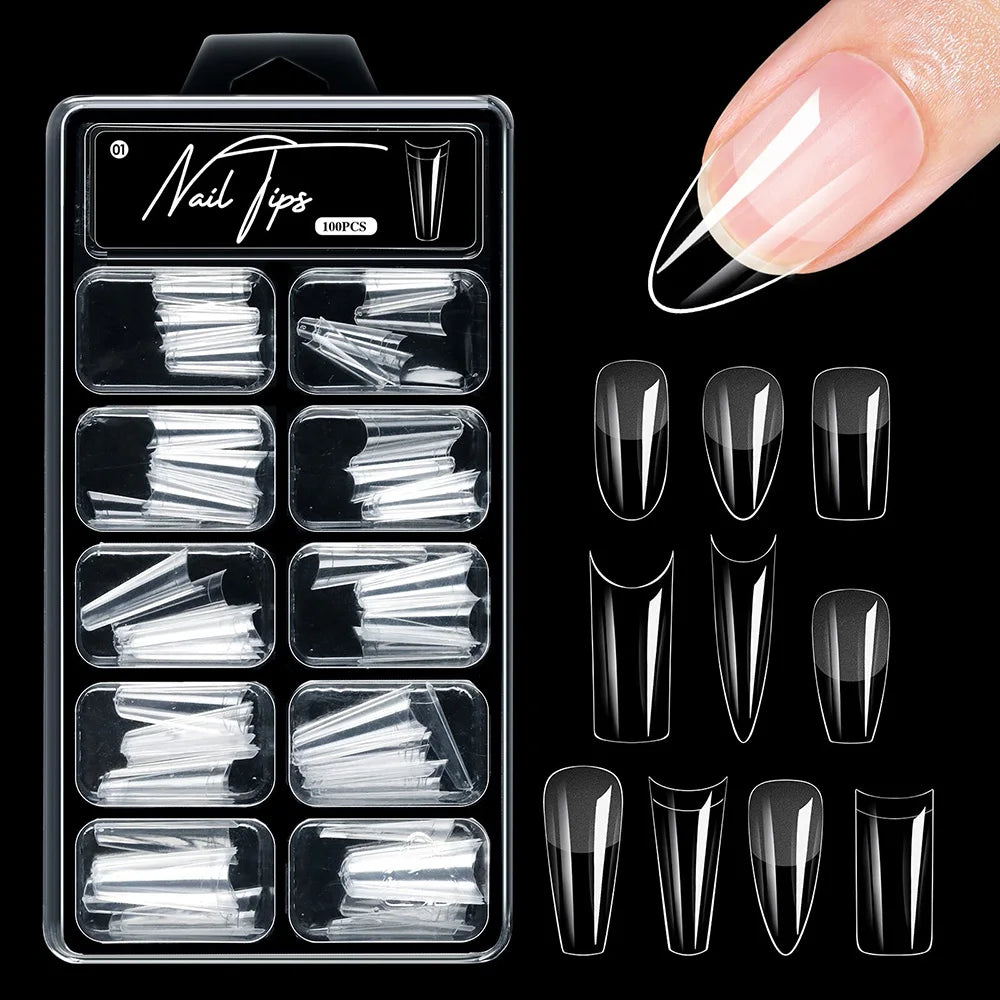 100pcs/box Fake Nail Tips Coffin Press on Nail Clear Full Cover Nail