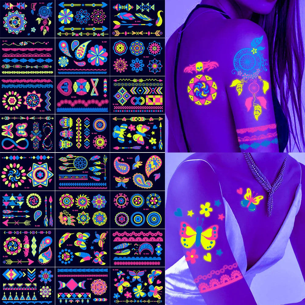 Luminous Temporary Tattoos Stickers UV Glow Fluorescent in the Dark