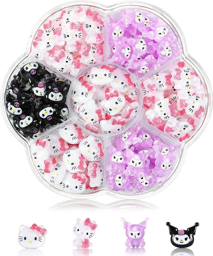 240Pcs/70Pcs MINISO Hello Kitty Kuromi Nail Art Decor Kawaii Cartoon Sanrioed Gems Charms For Manicure DIY Nail Rhinestone Gift
