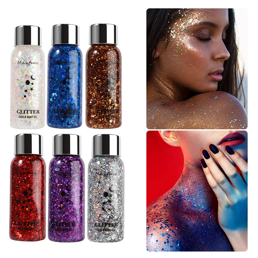 Body Glitter Gel Sequins Long Acting Face Eyes Hair Prom Party Mermaid