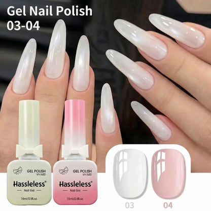 Hassleless 15ml New Trendy Water Ice Pink + White Gel Nail Polish Set,