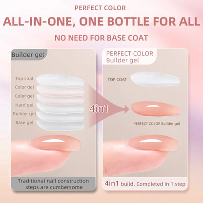 PERFECT COLOR  4-in-1 Builder Nail Gel,20g 12 Colors Rubber Base Gel