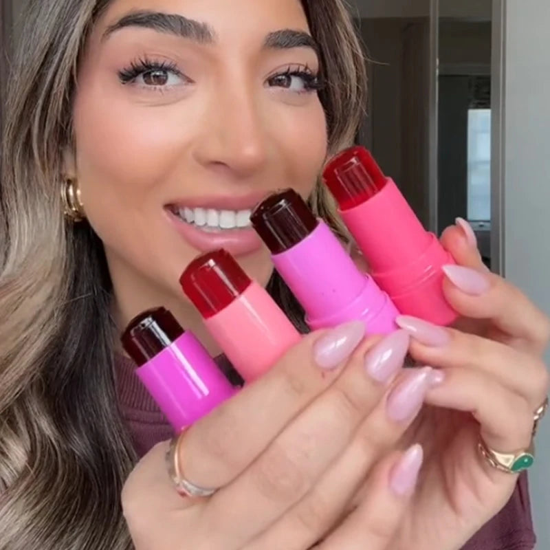 1/2/4PCS Jelly Lipstick Cheek Blush Stick Long Lasting Moisturized