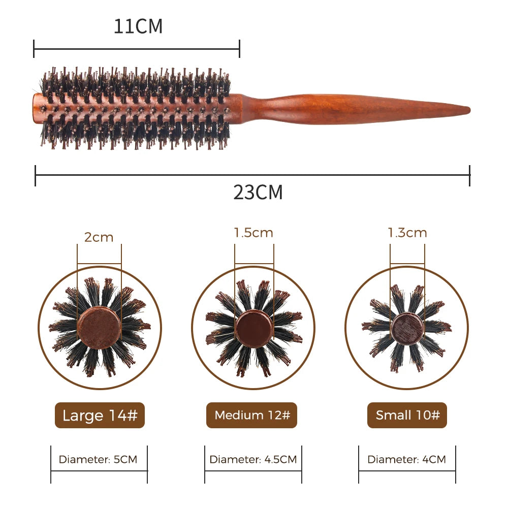 12 Style Wood Handle Round Rolling Brush Straight Twill Hair Comb Boar