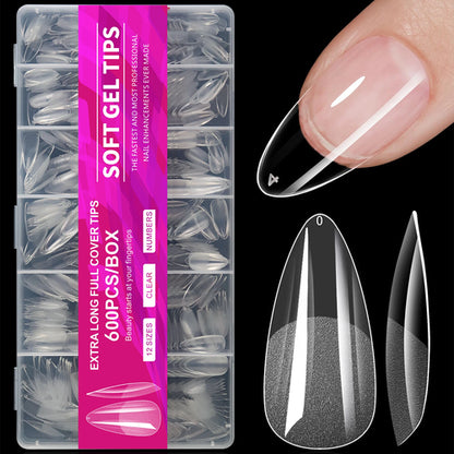 100/600Pcs Short Almond Nail Tips Soft Gel Nail Tips Full Cover False