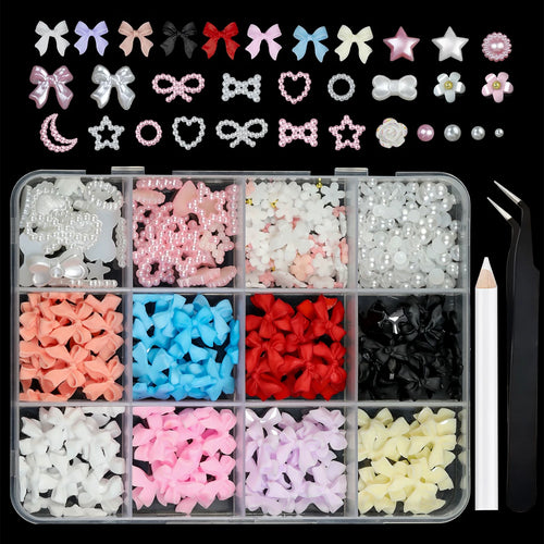 12/15Grids/box Mixed Resin Bowknot Nail Art Decorations 3D Acrylic