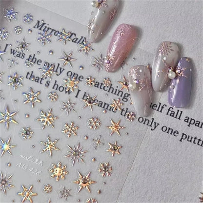 5D Laser Winter Snowflake Christmas Shiny Rhinestone Embossed Relief