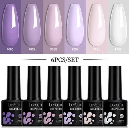 LILYCUTE 6Pcs/Set 7ML Gel DIY Nail Polish Bright Pink Semi Permanent