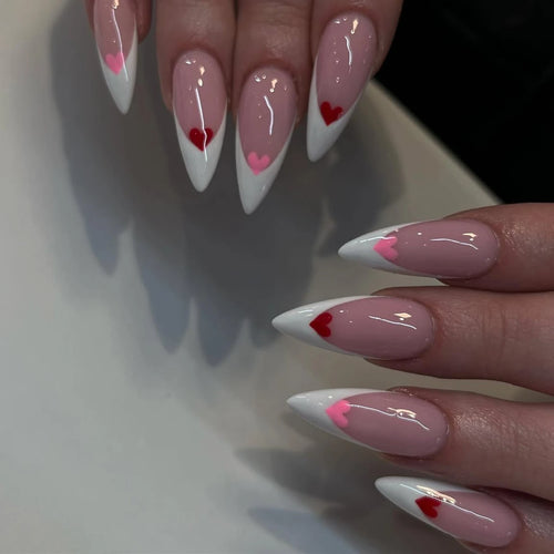 24pcs Long Almond Fake Nails White French Press on Nails Simple Full
