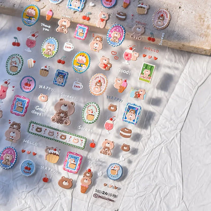 Cute Animals Bear Dog Cake Sweet Cherry Grid Bowknot Star Line Fruit