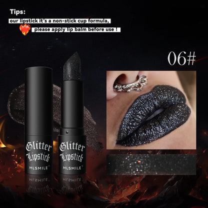 7Colors Glitter Lipstick Waterproof Long Lasting Diamond Pearlescent