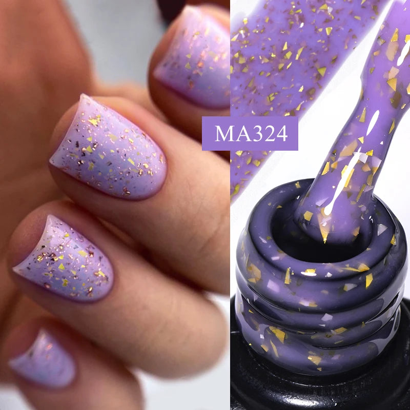 7ml Gold Foils Glitter Rubber Base Gel Nail Gel Polish Self-leveling