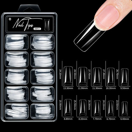 100pcs/box Fake Nail Tips Coffin Press on Nail Clear Full Cover Nail