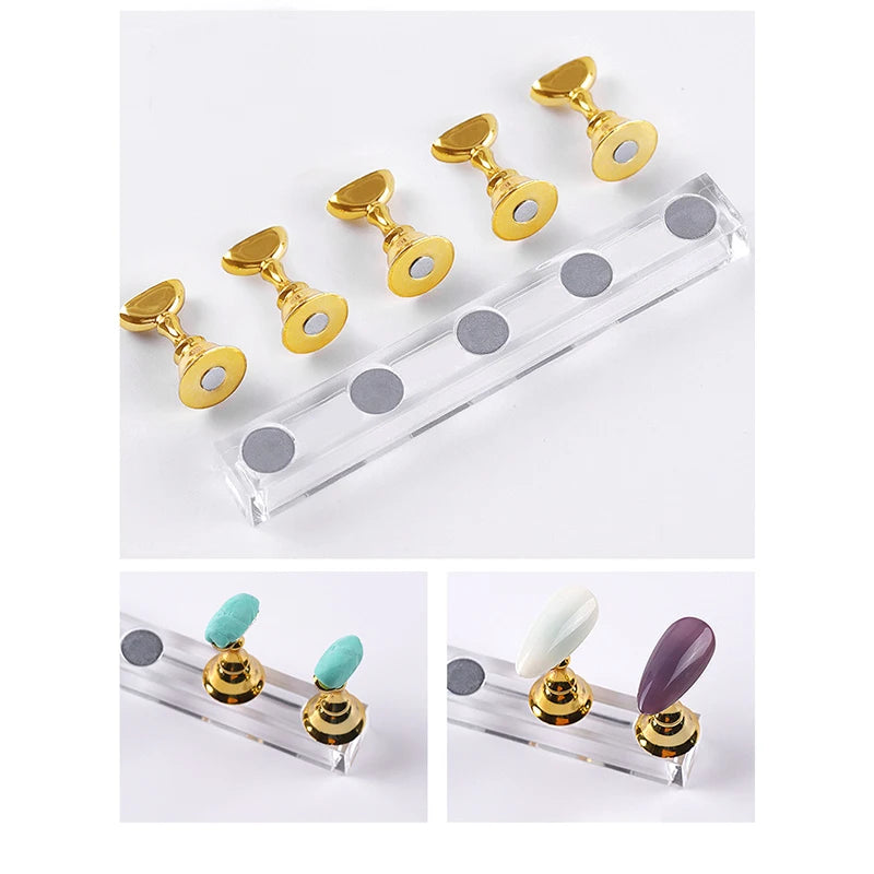 5pcs/Set Magnetic Nail Holder False Nail Tip Practice Stand Crystal