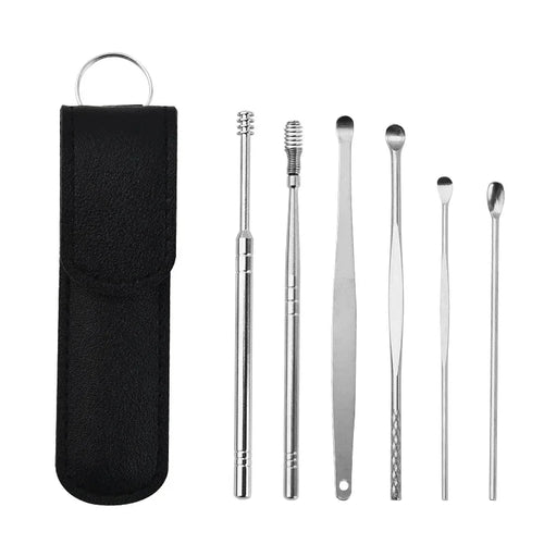 6pcs Stainless Steel Ear Wax Removal Tool Set Spiral Rotating