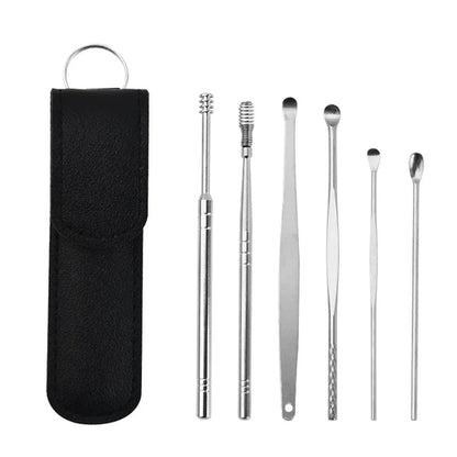 6pcs Stainless Steel Ear Wax Removal Tool Set Spiral Rotating