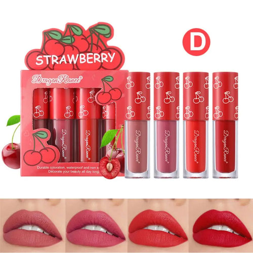 Velvet Matte Lip Glaze Set, Non-Fading, Non-Stick Cup, Fruit Makeup