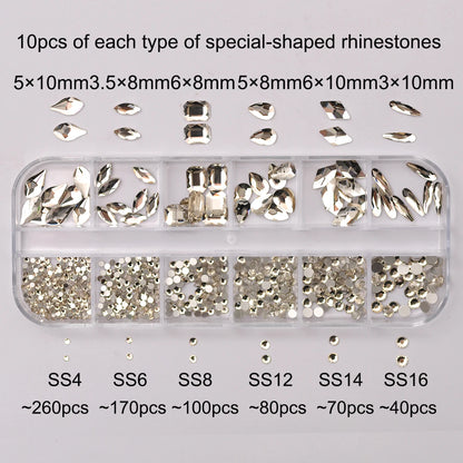 12 Grids Clear Mixed Sizes Nail Art Rhinestones Crystal 3D Glitter Non
