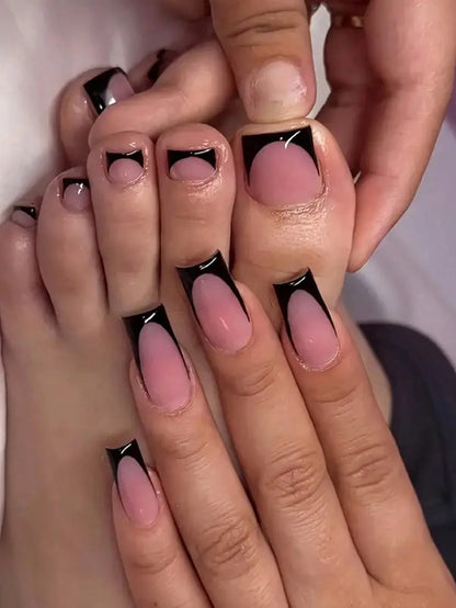 48pcs French black border hand and foot armour Glossy fake toenails