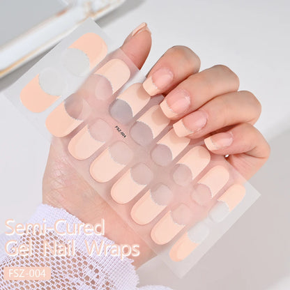 16Tips Semi-Cured Gel Nail Sticker Pure Color UV/LED Lamp Gel Nail