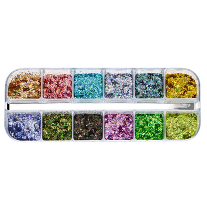 12 Grids Holographic Glitter Nail Art Sequins Sparkly Irregular Nail