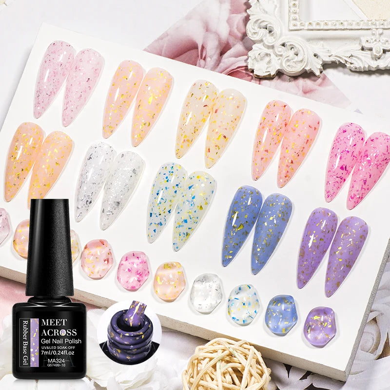 7ml Gold Foils Glitter Rubber Base Gel Nail Gel Polish Self-leveling