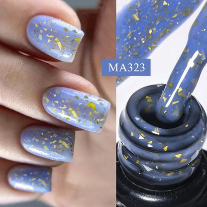 7ml Gold Foils Glitter Rubber Base Gel Nail Gel Polish Self-leveling