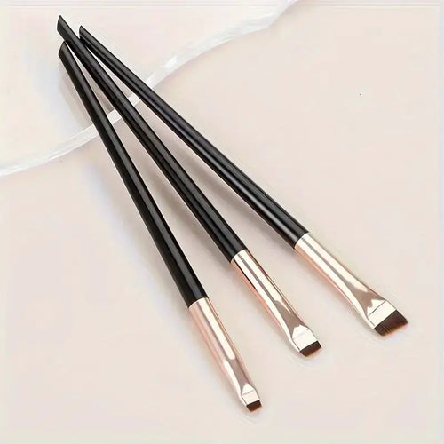 3-Piece Eyeliner & Eyebrow Brushes Set - Ultra-Fine & Flat Tips for