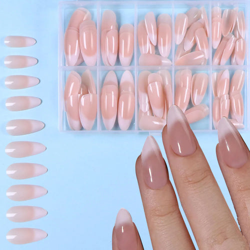 120pcs -box Almond  White French Fake nails for Stylish Women & Girls,