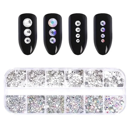Boxed 3D Flat Back Nail Rhinestones Nail Gems Glass AB & Clear Crystal
