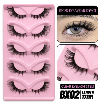 GROINNEYA 5 pairs Cat Eye Lashes Faux Mink Eyelashes Clear Band Lashes Natural Look Wispy Mink Eyelashes Full Strip Lashes