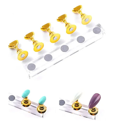 5pcs/Pack Chess Magnetic Nail Holder Practice Display Stand Gold