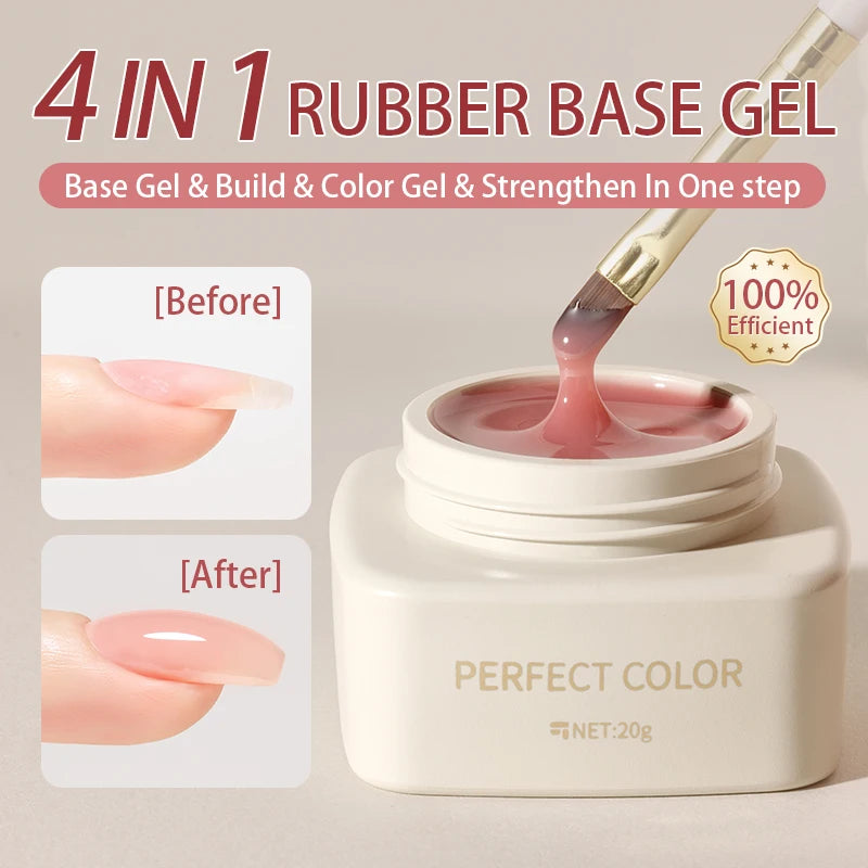 PERFECT COLOR  4-in-1 Builder Nail Gel,20g 12 Colors Rubber Base Gel