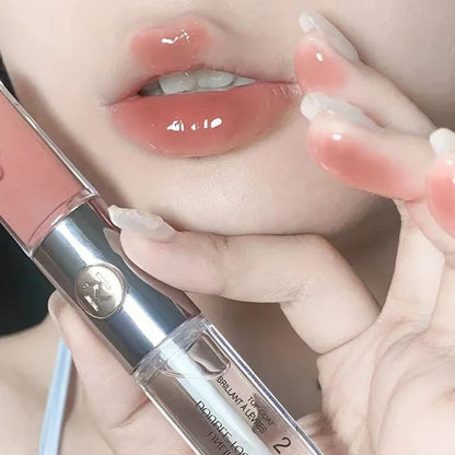 Double Head Mirror Lip Gloss Moisturizing Transparent Gloss Cherry Red Gloss Double Touch Lipstick Retro Red Long-lasting