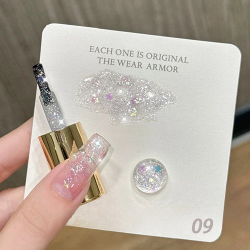 10ml 1-12pcs Gold Sparkling Platinum Nail Gel Polish Glitter Long