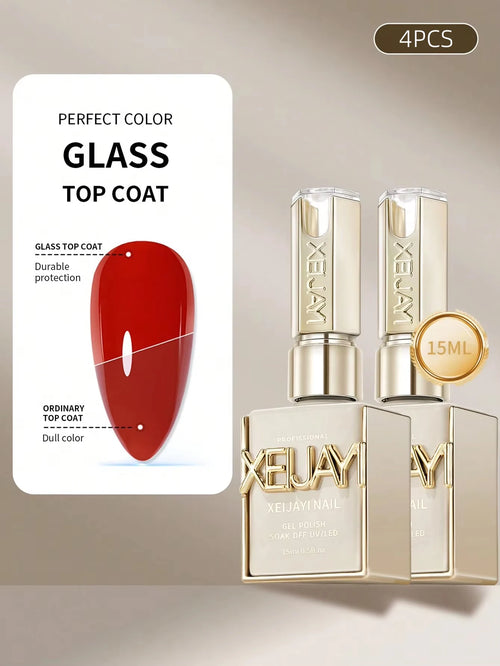 15ml Glass Top Coat Long Lasting Clear Rubber Top Coat LED UV