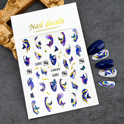 1Pcs 3D Blue Purple Marble Stripe Nail Art Stickers Bronzing Wave Line