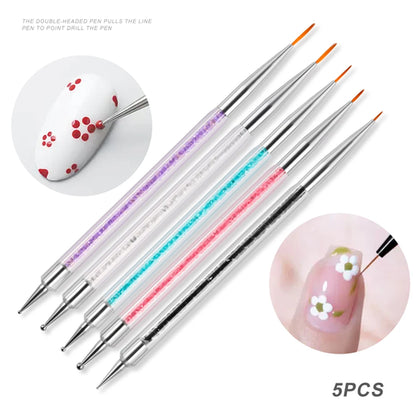 7/10/12/15/20m Pink French Nail Art Liner Painting Brush 5Pcs/set