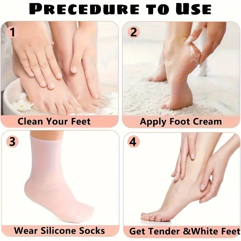 Silicone Moisturizing Foot Socks, 2 Pack, for Dry and Cracked Feet -