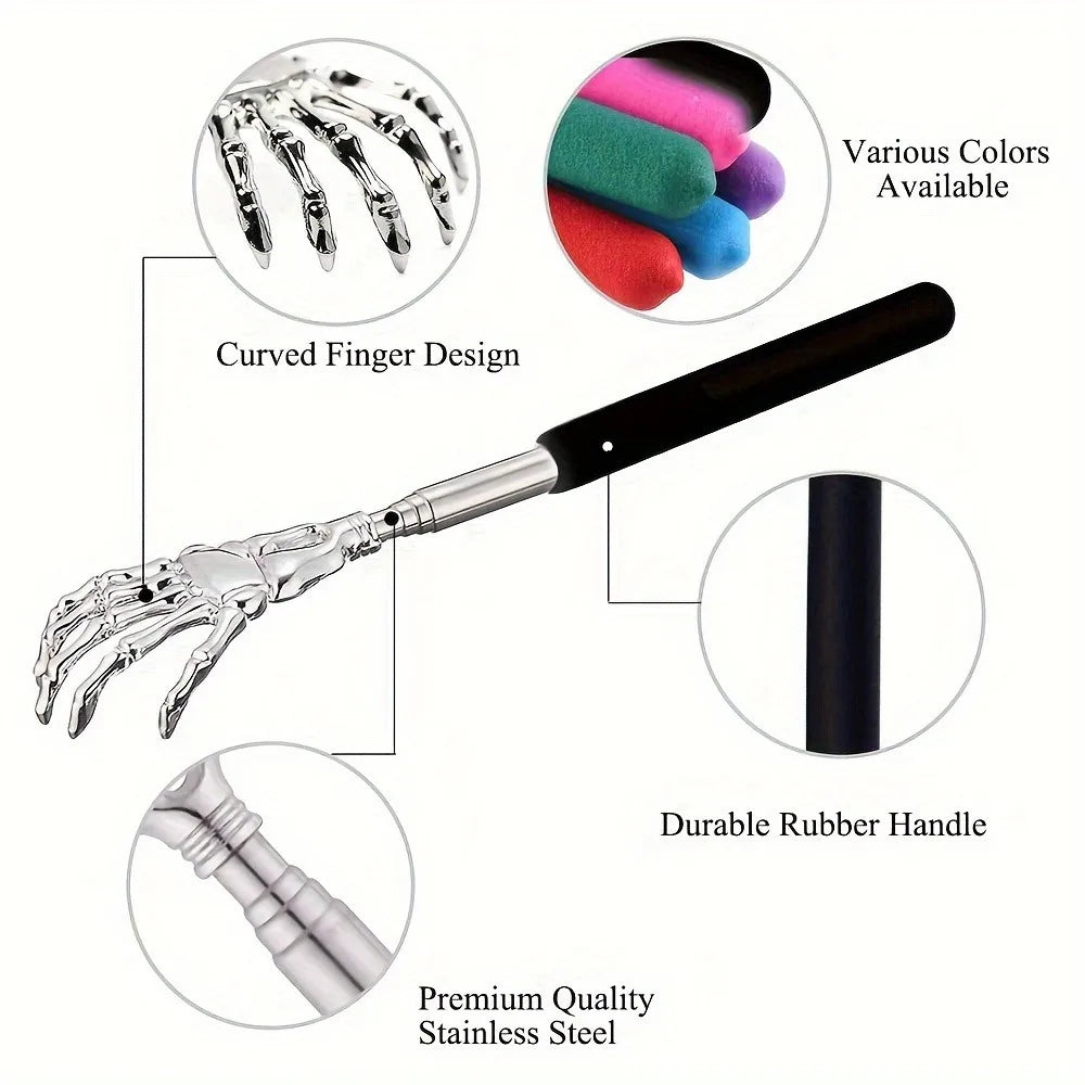 silvery Telescopic Back Scratcher,  Portable Extendable Stainless