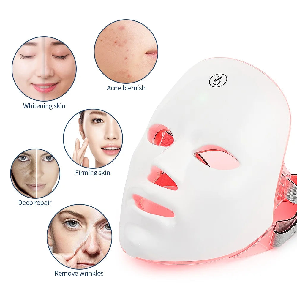 7 Colors Led Facial Mask With Neck Red Light Therapy Mask For Skin
