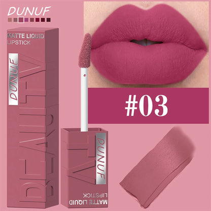 DUNUF  8-color matte velvet smooth easy-to-apply square tube lip gloss